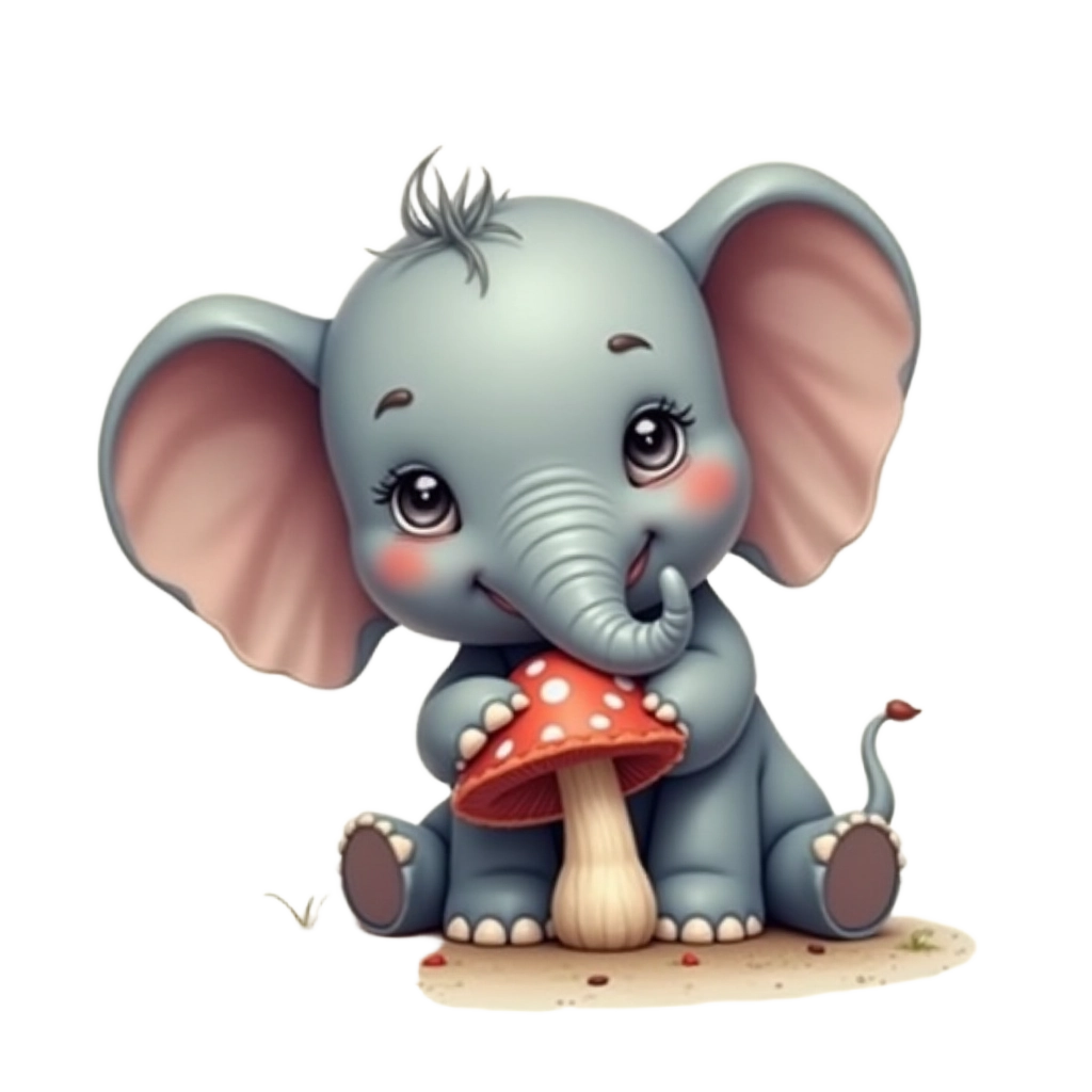 Cute Elephant with Mushroom